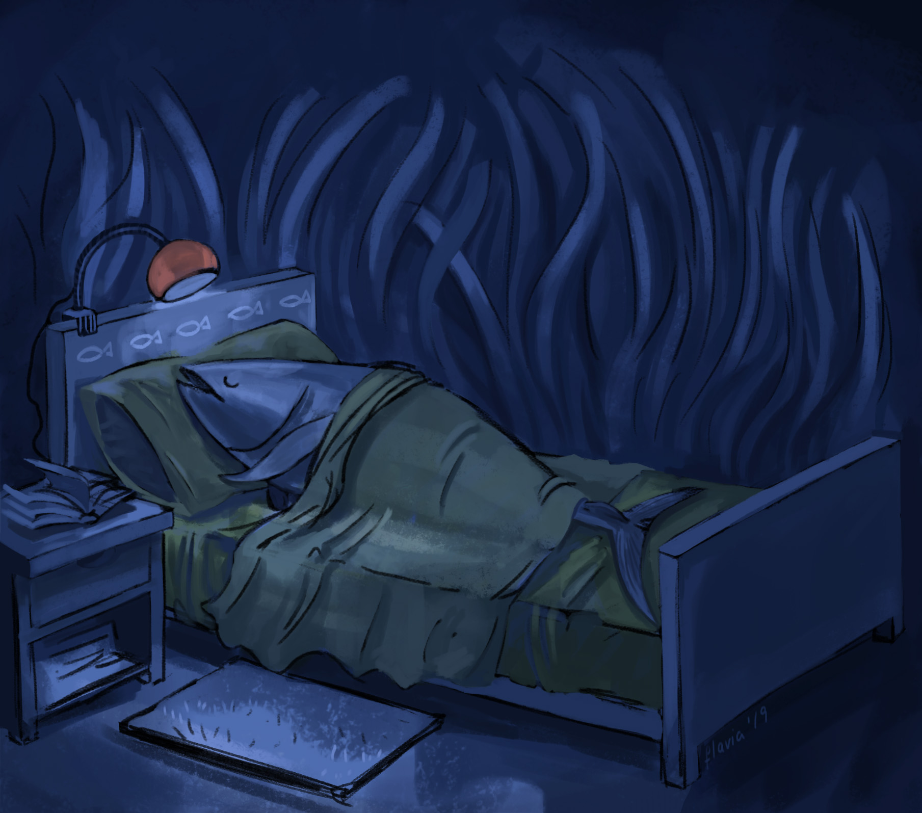 Illustration of a tuna sleeping